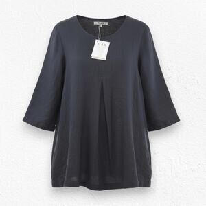 Y2K Vintage FLAX Black Linen Tunic Top V Neck Long Sleeve Oversized Size XL NWT